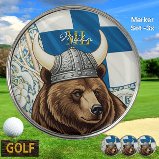 Finland Golf Marker, Flag, Viking Bear Art Nouveau Ball Marker