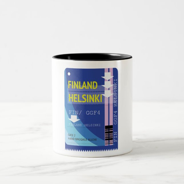Finland Helsinki travel ticket Two-Tone Coffee Mug (Center)