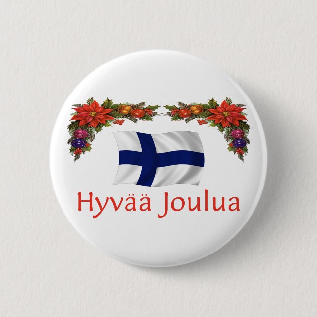 Finland Hyvaa Joulua (Merry Christmas) Pinback Button (Front)