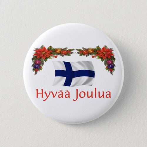 Finland Hyvaa Joulua Merry Christmas Pinback Button