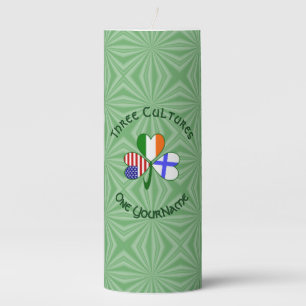 Finland Ireland USA Shamrock Flag Personalized Pillar Candle