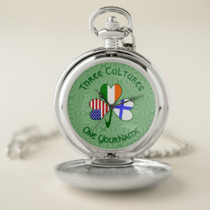 Finland Ireland USA Shamrock Flag Personalized  Pocket Watch