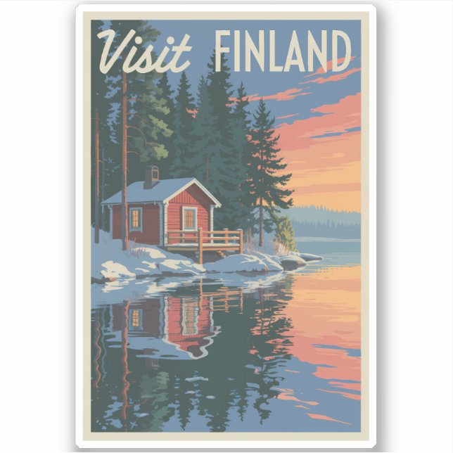 Finland Lake Travel Art Vintage Sticker (Front)
