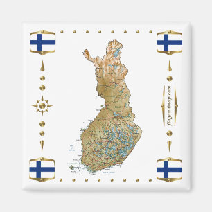 Finland Map + Flags Magnet