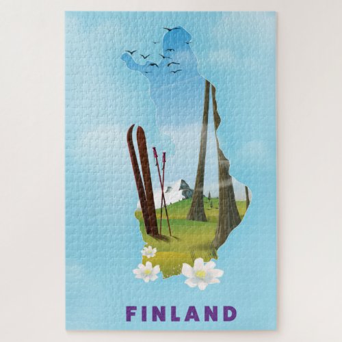 Finland map Illustrated travel poster Jigsaw Puzzle