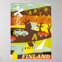 Finland mid century modern travel poster