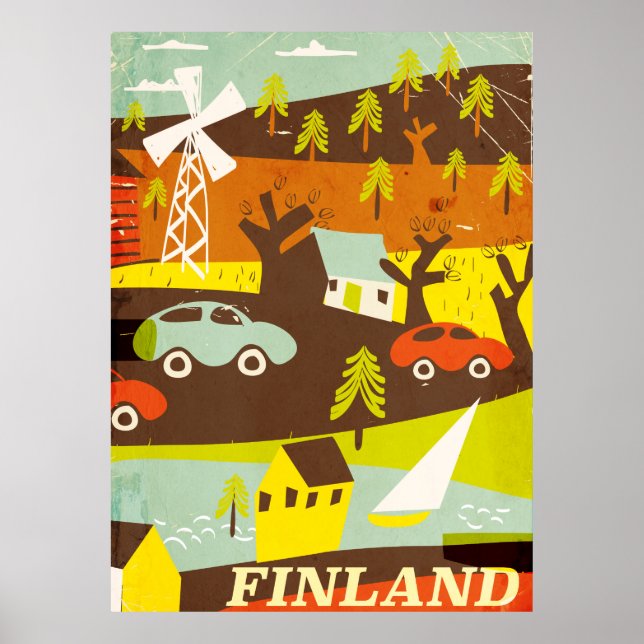 Finland mid century modern travel poster (Front)