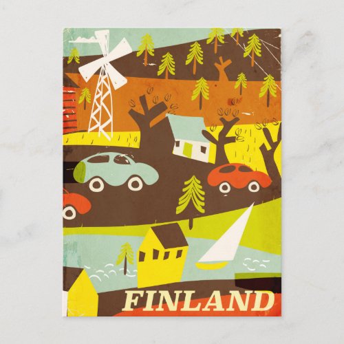 Finland mid century modern travel poster postcard