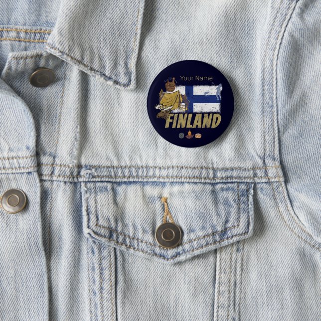 Finland Moose Vintage Flag Tent Retro Souvenir Button (In Situ)