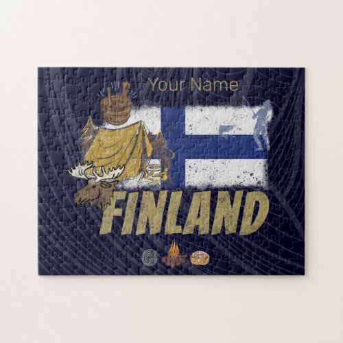 Finland Moose Vintage Flag Tent Retro Souvenir Jigsaw Puzzle