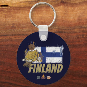 Finland Moose Vintage Flag Tent Retro Souvenir Keychain