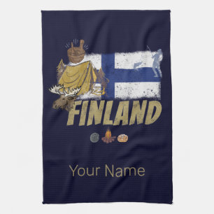 Finland Moose Vintage Flag Tent Retro Souvenir Kitchen Towel