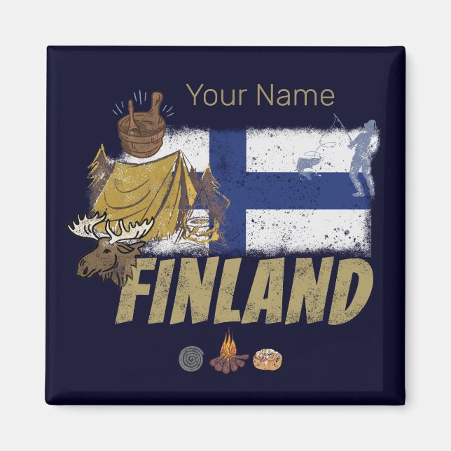 Finland Moose Vintage Flag Tent Retro Souvenir Magnet (Front)