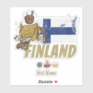Finland Moose Vintage Flag Tent Retro Souvenir Sticker