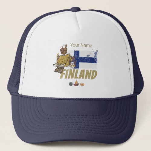 Finland Moose Vintage Flag Tent Retro Souvenir Trucker Hat