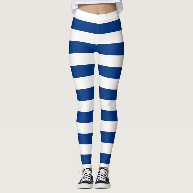 Finland National Flag Colors Horizontal Striped Leggings (Front)