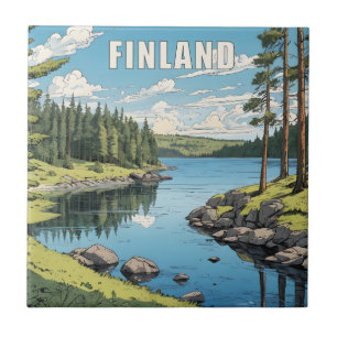 Finland Nature Illustration Ceramic Tile