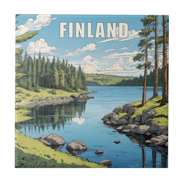 Finland Nature Illustration Ceramic Tile (Front)