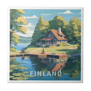 Finland Nature Illustration Ceramic Tile