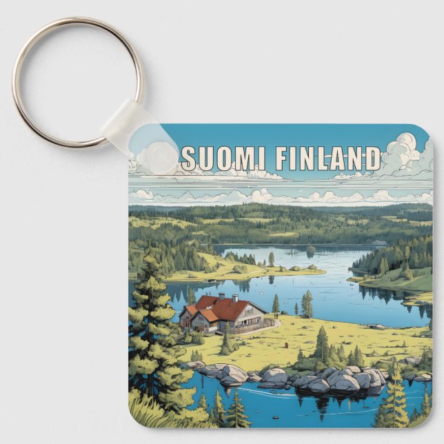 Finland Nature Illustration Keychain (Front)
