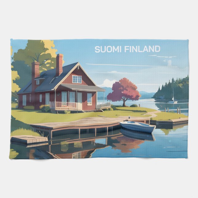Finland Nature Illustration Kitchen Towel (Horizontal)