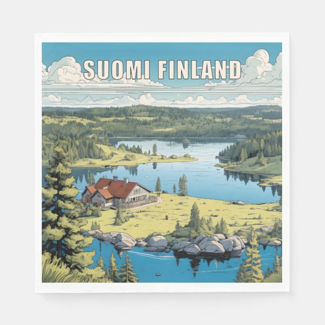 Finland Nature Illustration Napkins (Front)