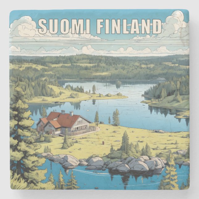 Finland Nature Illustration Stone Coaster (Front)