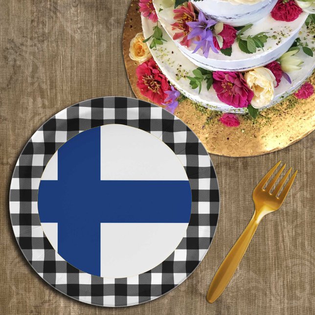 Finland Plate, buffalo plaid & Finnish Flag Paper Plates (Creator Uploaded)