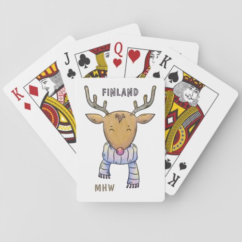 Finland Reindeer custom monogram playing cards