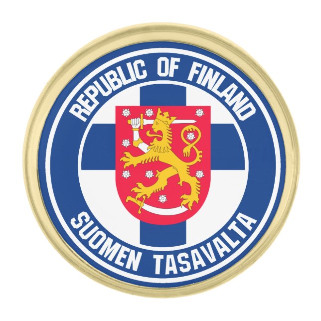 Finland Round Emblem Gold Finish Lapel Pin (Front)