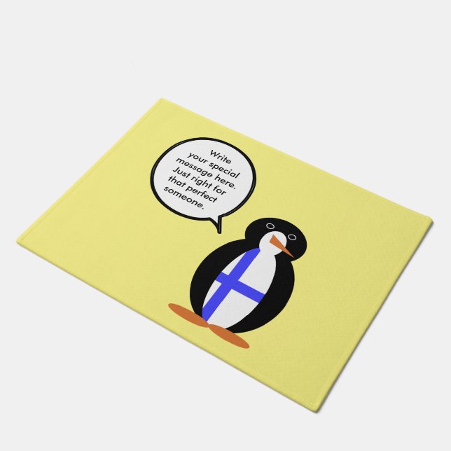 Finland Talking Ms. Penguin Personalized  Doormat (Angled)