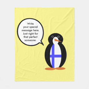 Finland Talking Ms. Penguin Personalized  Fleece Blanket
