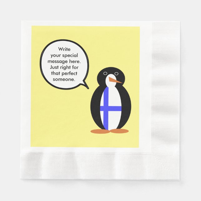 Finland Talking Ms. Penguin Personalized  Paper Napkins (Front)