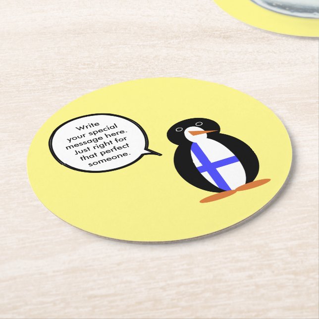 Finland Talking Ms. Penguin Personalized  Round Paper Coaster (Angled)