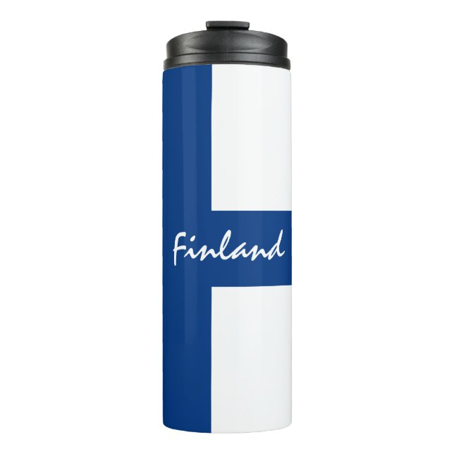 Finland Travel Mug, patriotic Finnish Flag Thermal Tumbler (Front)