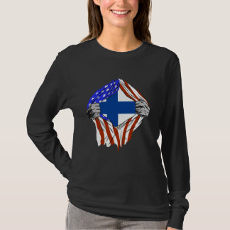 Finland USA Finn America Chest Finnish Pride Finni T-Shirt