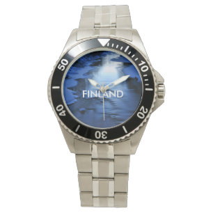 Finland watch: icy and snowy river at blue hour watch