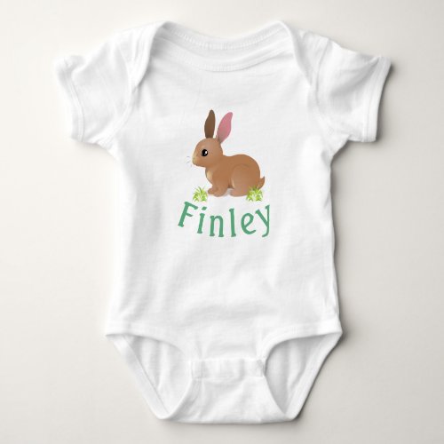 Finley Custom Bunny Rabbit Nursery Boy Name Reveal Baby Bodysuit