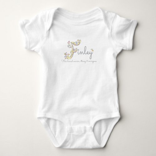 Finley girls name meaning F monogram hearts Baby Bodysuit