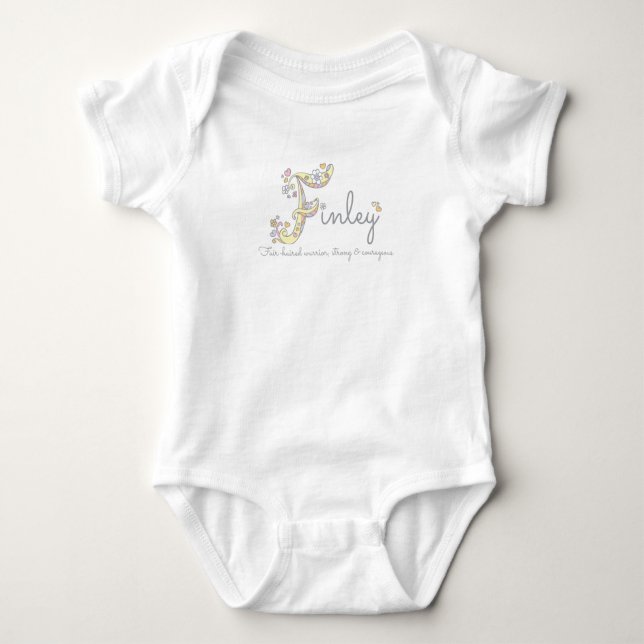 Finley girls name meaning F monogram hearts Baby Bodysuit (Front)