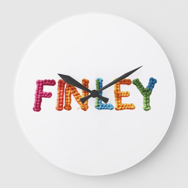 FINLEY Name in Vibrant Crochet Pattern Large Clock (Front)