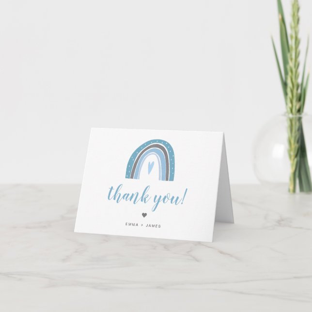 FINN | Dusty Blue Bohemian Boho Slate Rainbow Thank You Card (Front)