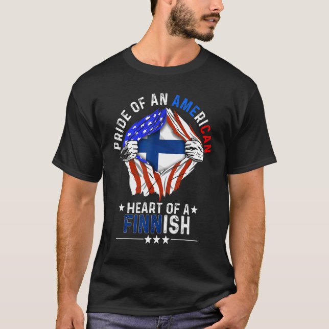 Finnish American America Pride Foreign Country Fin T-Shirt (Front)