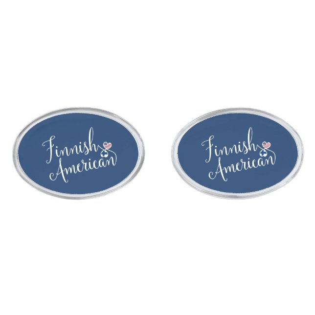 Finnish American Flag Heart, Finland Cufflinks (Front)