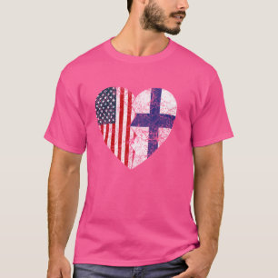 Finnish American Flags Heart  United States Finlan T-Shirt