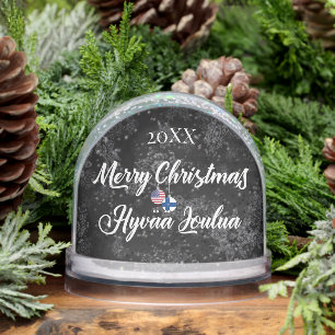 Finnish American Merry Christmas Hyvää joulua Snow Globe