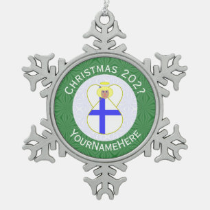 Finnish Angel Christmas Flag Personalized Snowflake Pewter Christmas Ornament