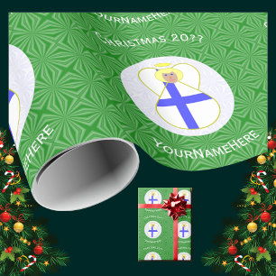 Finnish Angel Christmas Flag Personalized Wrapping Paper