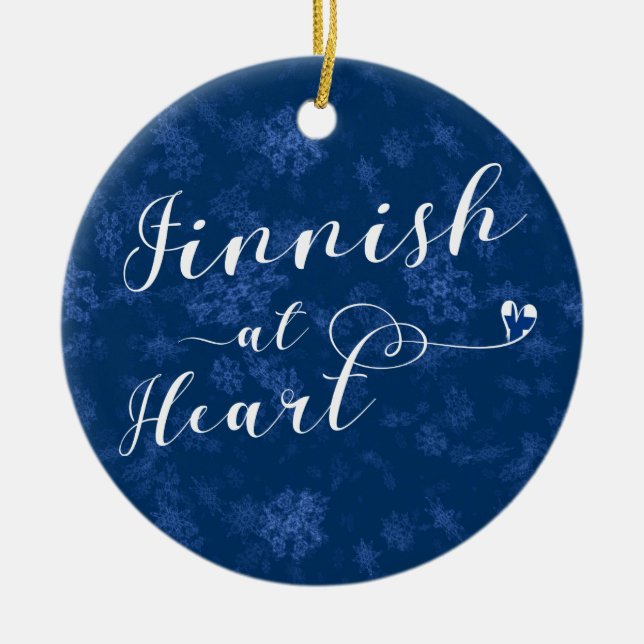 Finnish At Heart, Christmas Tree Ornament, Finland Ceramic Ornament (Front)