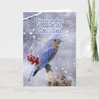 Finnish - Blue Bird Christmas Greeting Card by moonlake at Zazzle